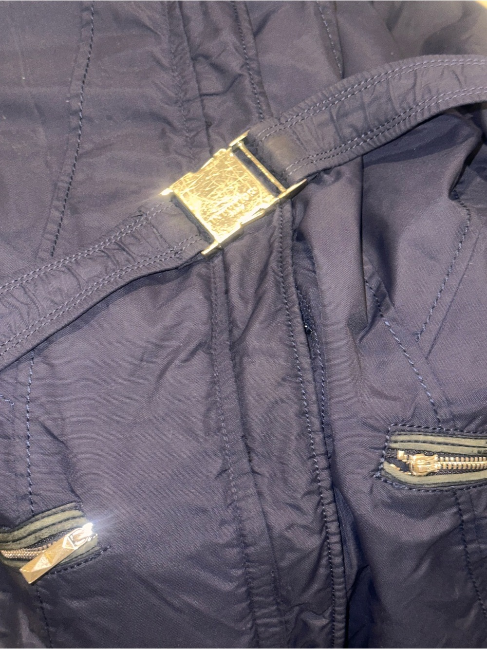 Intuition Paris Raccoon Hooded Coat with Leather Trim in Navy - Picture 7 of 10